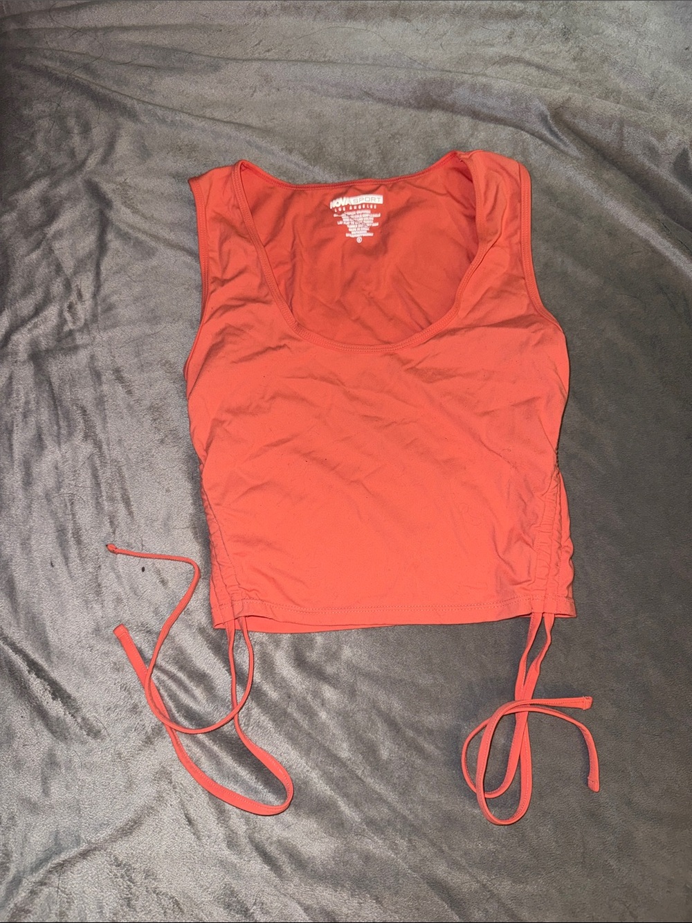Fashion NovaSport Ruched Side-Tie Crop Tank Top in Coral